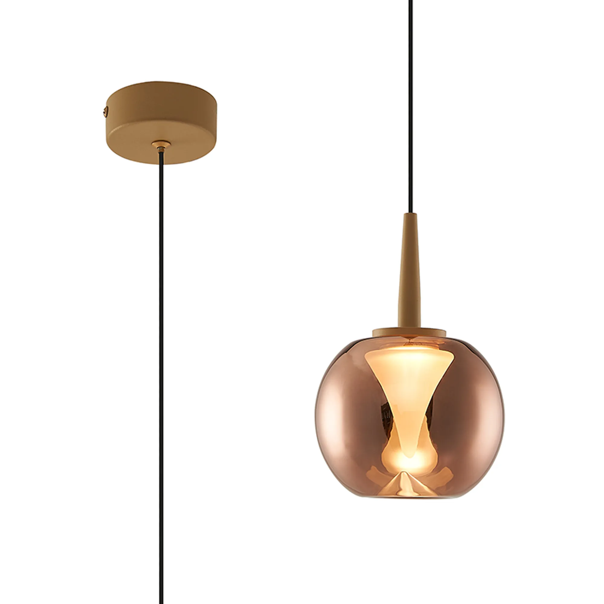 M9075  Andromeda Single Pendant, 5W LED, 3000K, 500lm, Gold/Copper/Frosted 3yrs Warranty